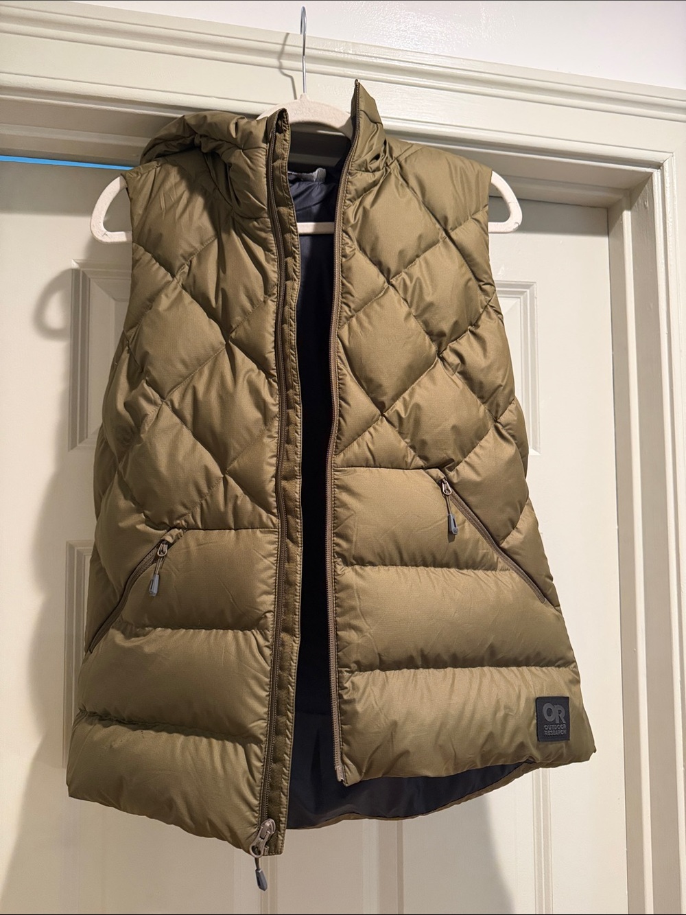 Outdoor Research Oversized Women's Olive Green Quilted Hooded Vest